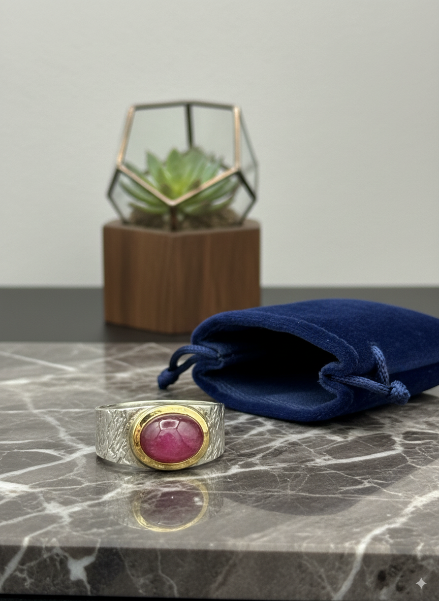 Stern Rubin Ring mit Goldfassung