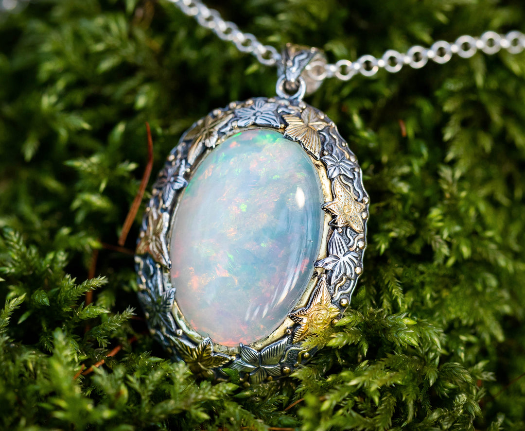 Celestial Opal Pendant: Shiny Gold-Silver