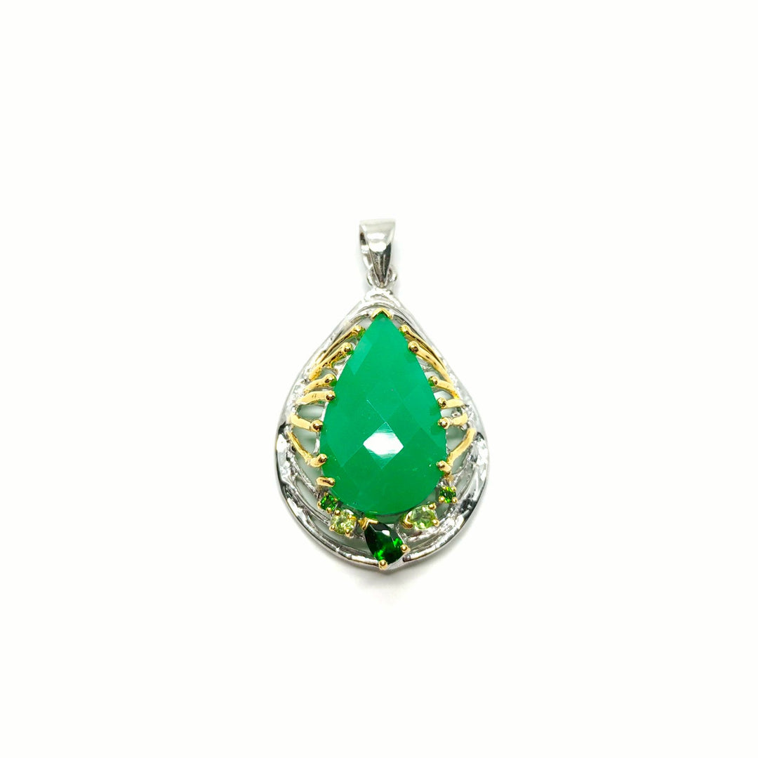 Chrysoprase Anhänger mit Peridot und Chromdiopside in 925 Silber – Gallardos-Design Schweiz