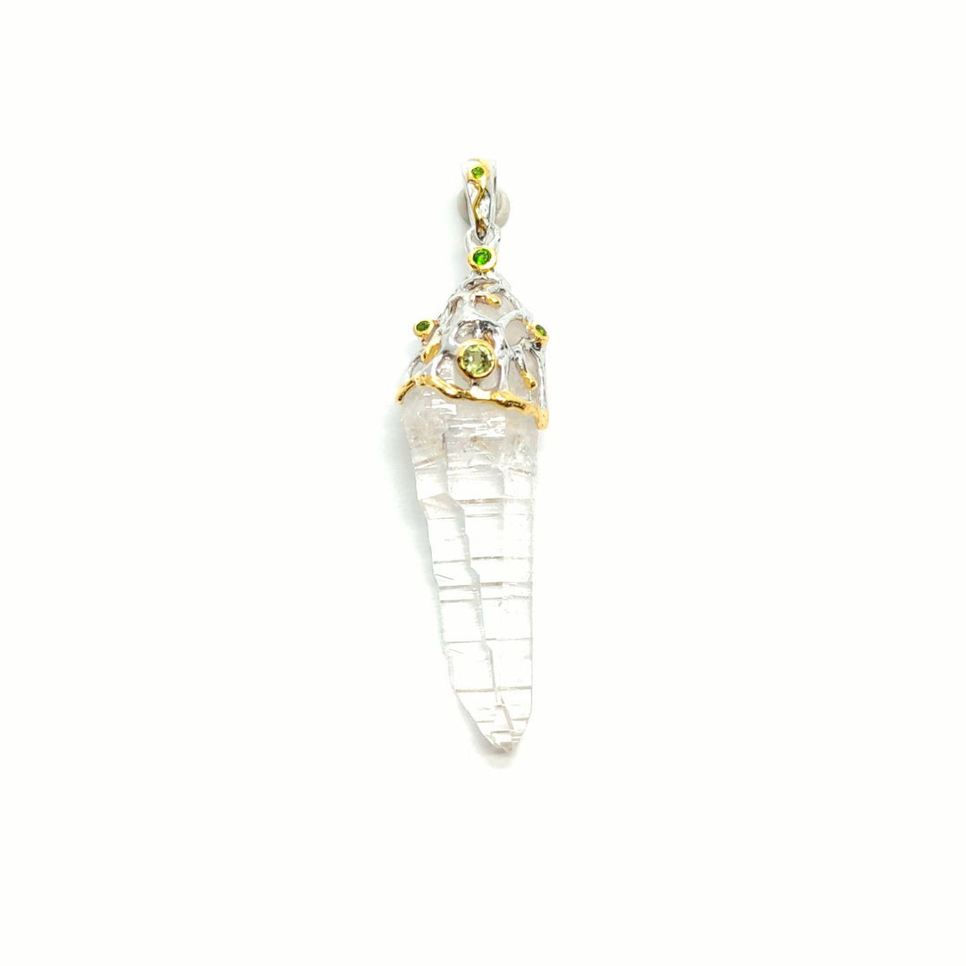 Bergkristall Spitzen-Anhänger mit Peridot und Chromdiopside in 925 Silber – Gallardos-Design