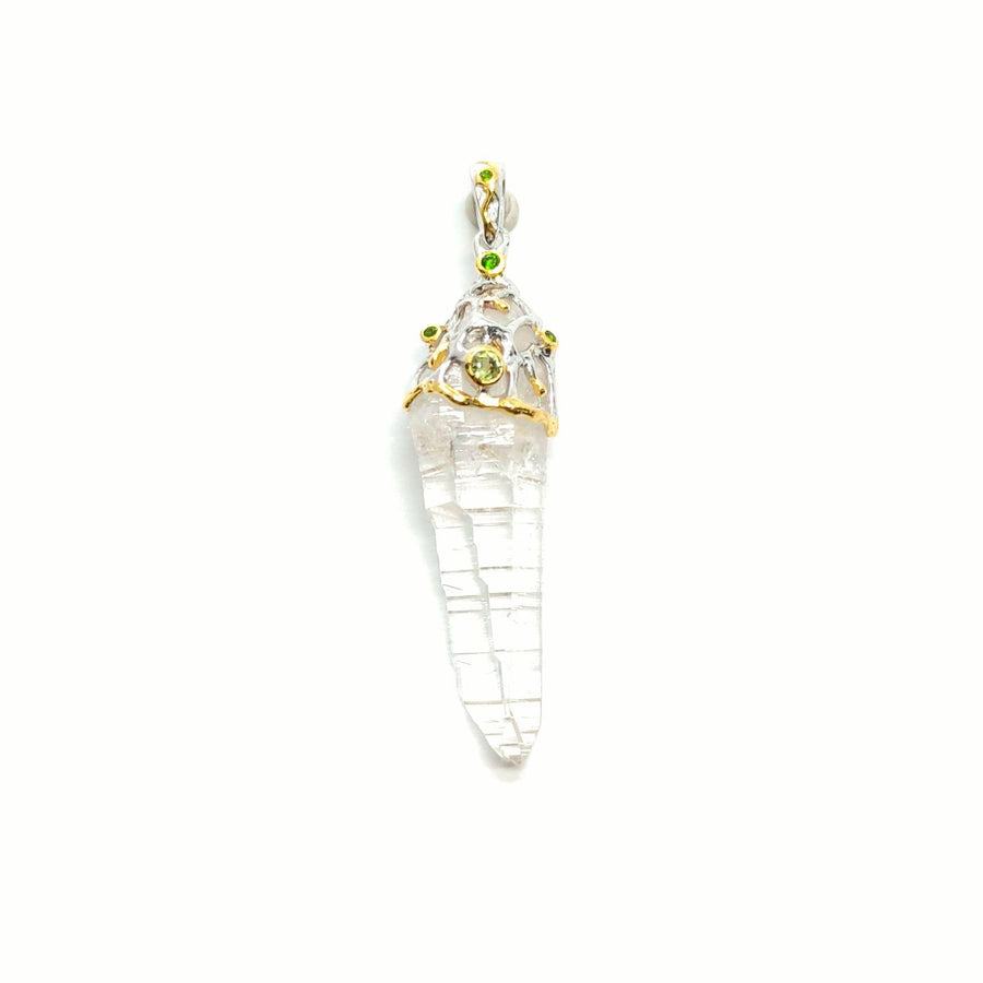 Bergkristall Spitzen-Anhänger mit Peridot und Chromdiopside in 925 Silber – Gallardos-Design