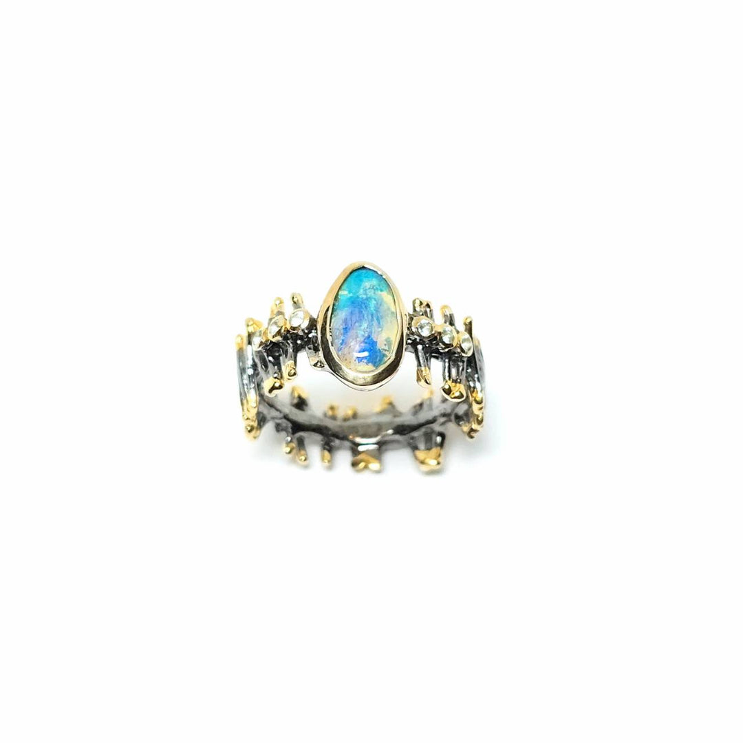 Opal Ring mit blauem Topas in 925 Sterlingsilber – Gallardos-Design Schweiz