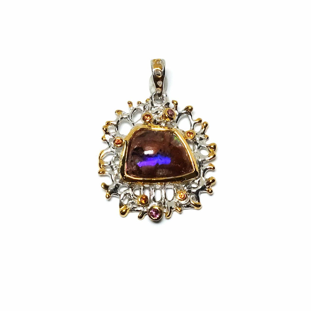 Handgeschmiedeter Opal-Anhänger mit Saphiren und Amethysten
