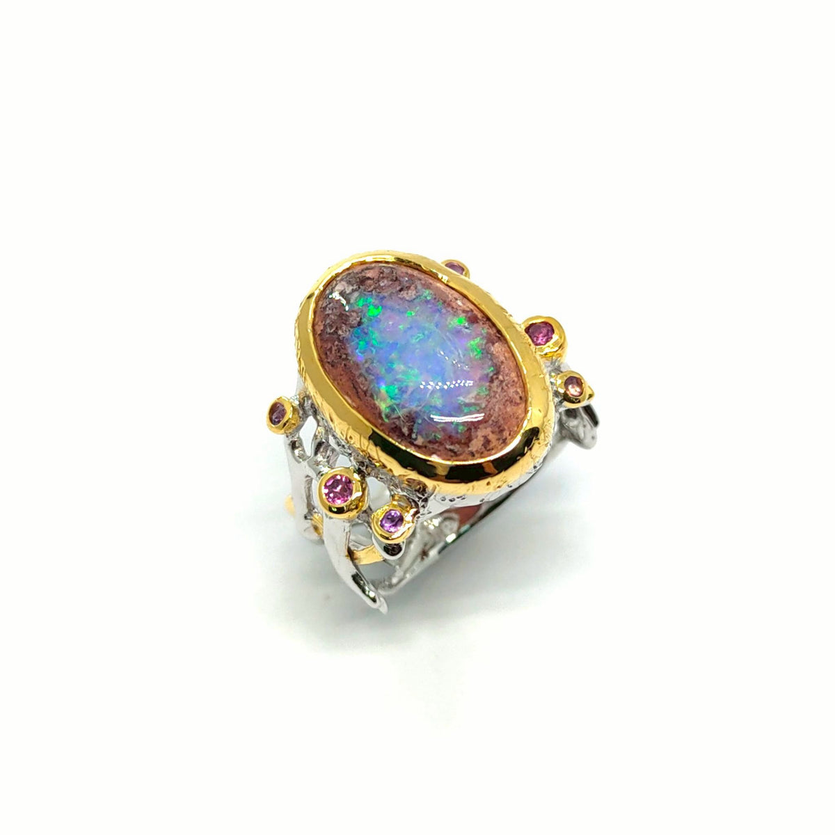 Handgefertigter Boulder-Opal Unikat-Ring in Sterling Silber 925 – Gallardos-Design