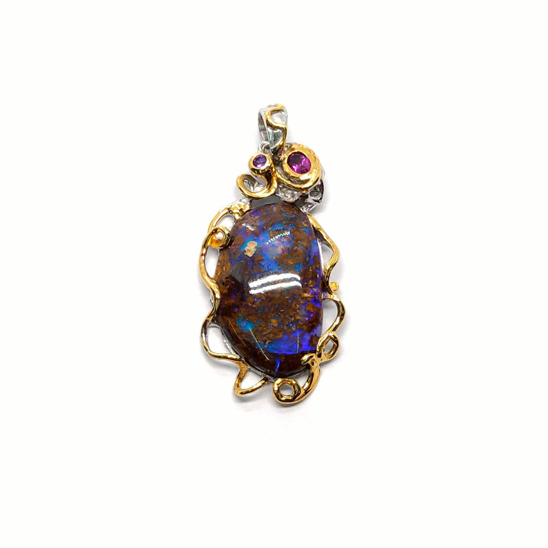 Boulder-Opal mit Turmalin & Amethyst  Anhänger