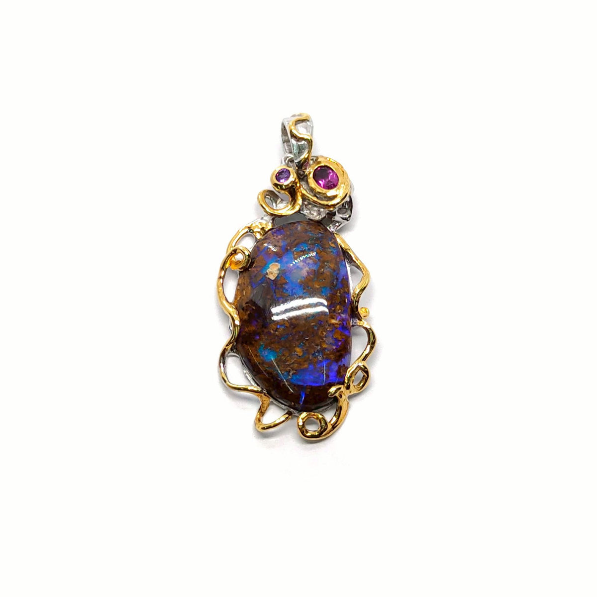 Boulder-Opal Anhänger mit Turmalin und Amethyst in 925 Silber – Gallardos-Design Schweiz