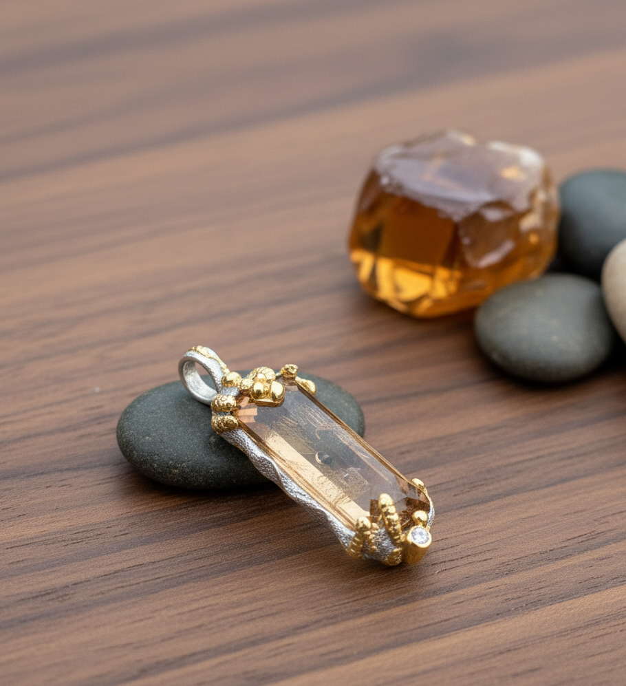 Golden Topaz Anhänger mit gelben Saphire