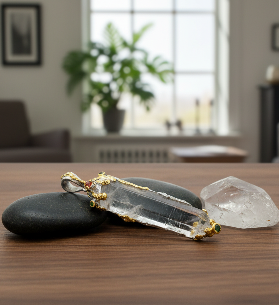 Lemurien Kristal mit Saphire & Chrom Diopside