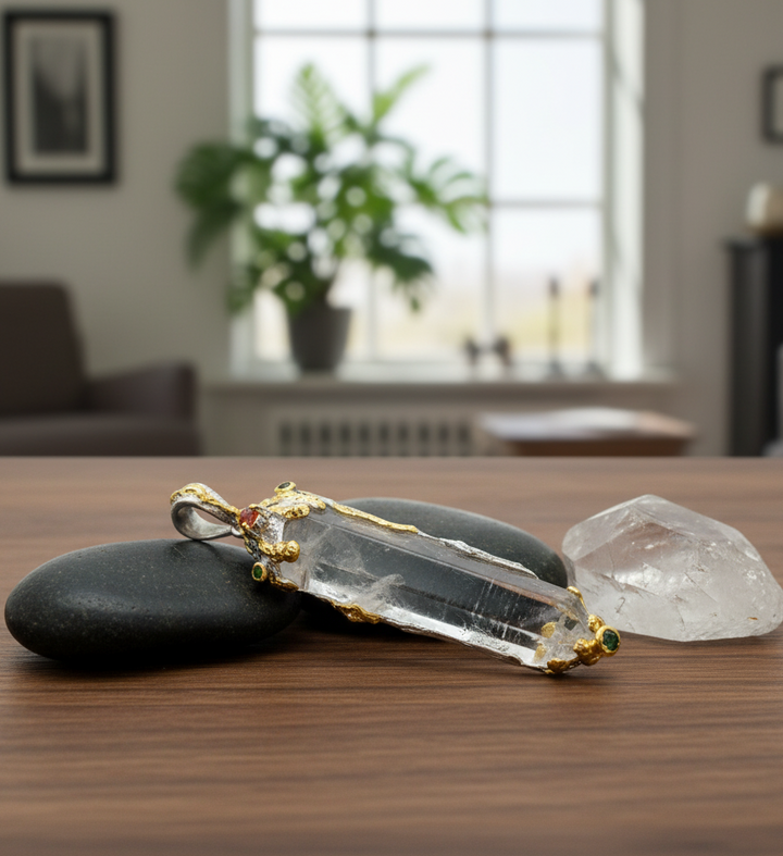 Lemurien Kristal mit Saphire & Chrom Diopside