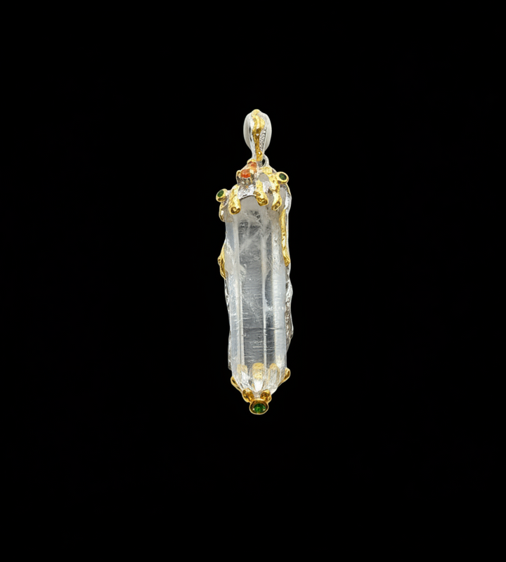 Lemurien Kristal mit Saphire & Chrom Diopside