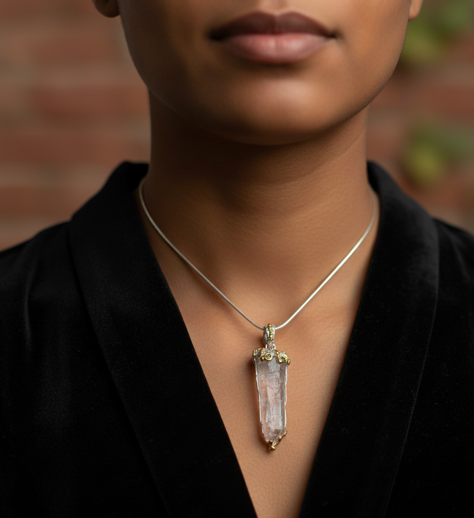 Bergkristall mit Peridot & Chrom Diopside