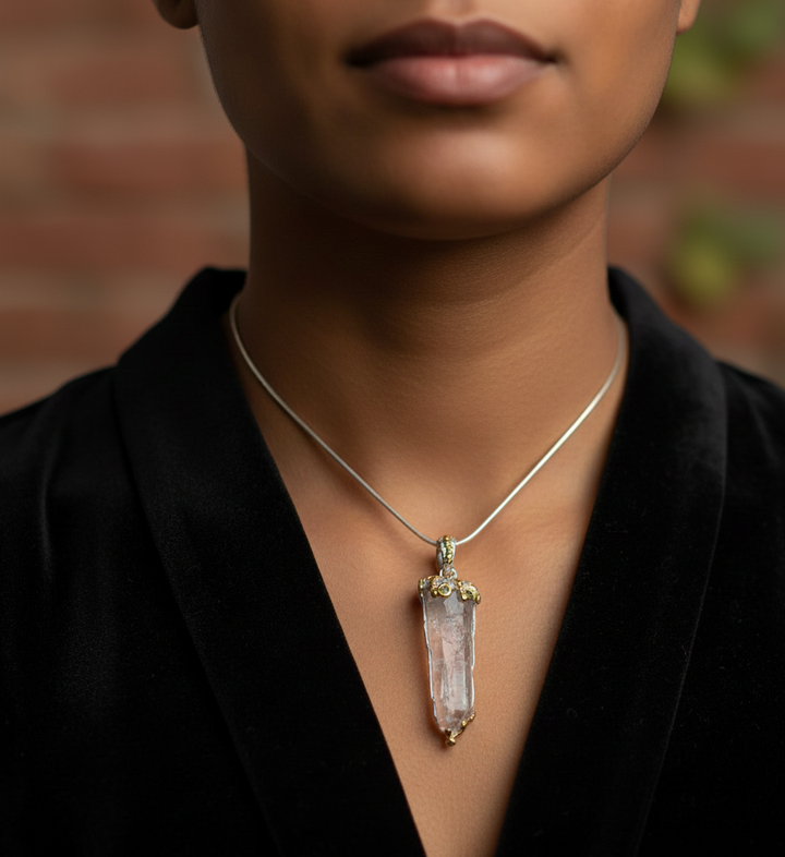 Bergkristall mit Peridot & Chrom Diopside