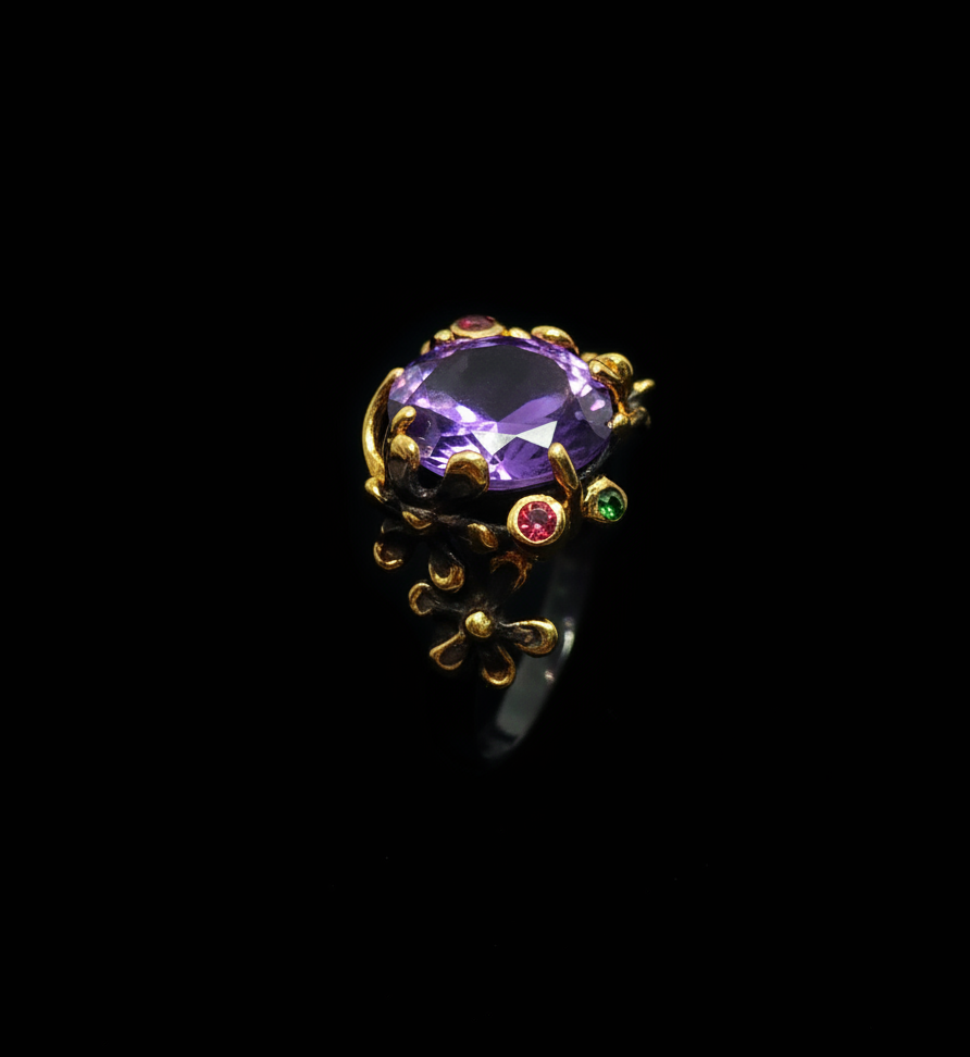 Amethyst Ring mit Chromdiopside und Sapphire