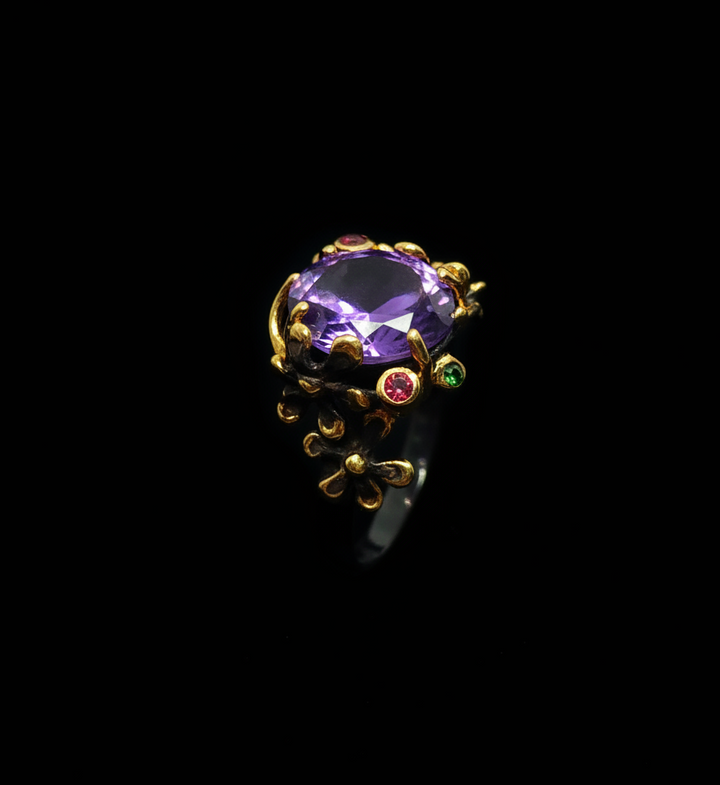 Amethyst Ring mit Chromdiopside und Sapphire