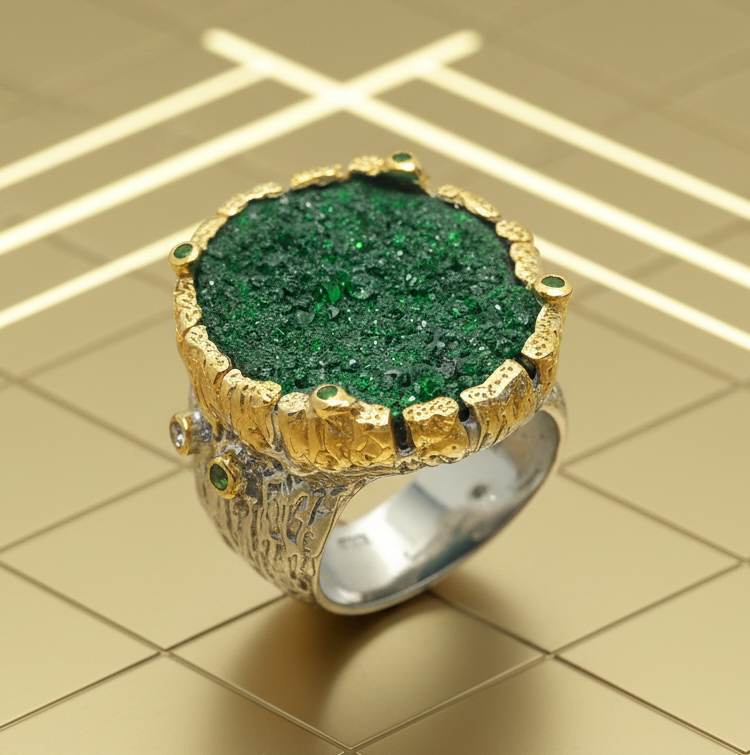 Uvarovit Ring mit Topaz und Chromdiopside
