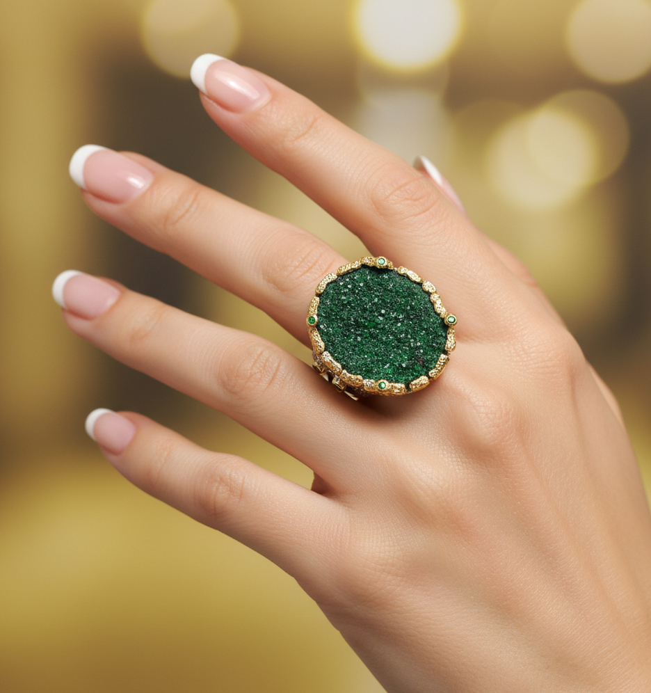 Uvarovit Ring mit Topaz und Chromdiopside