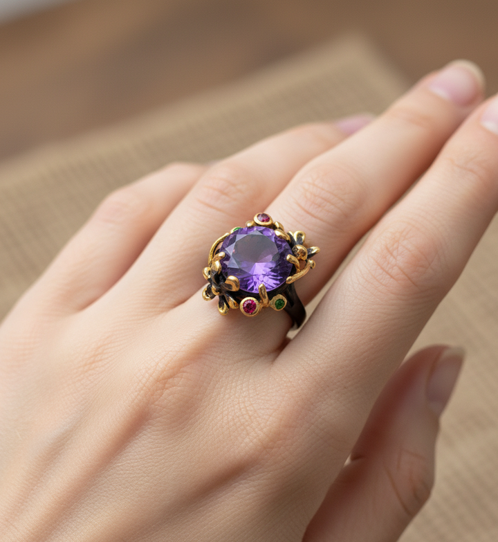 Amethyst Ring mit Chromdiopside und Sapphire