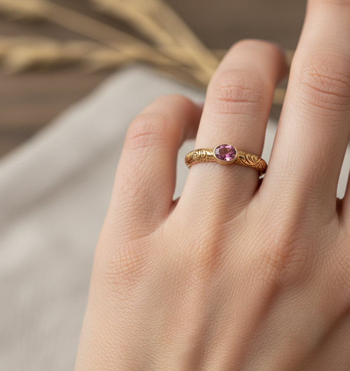 Rosa Turmalin Ring aus 18 Karat Gold – Zeitlose Eleganz in Handarbeit