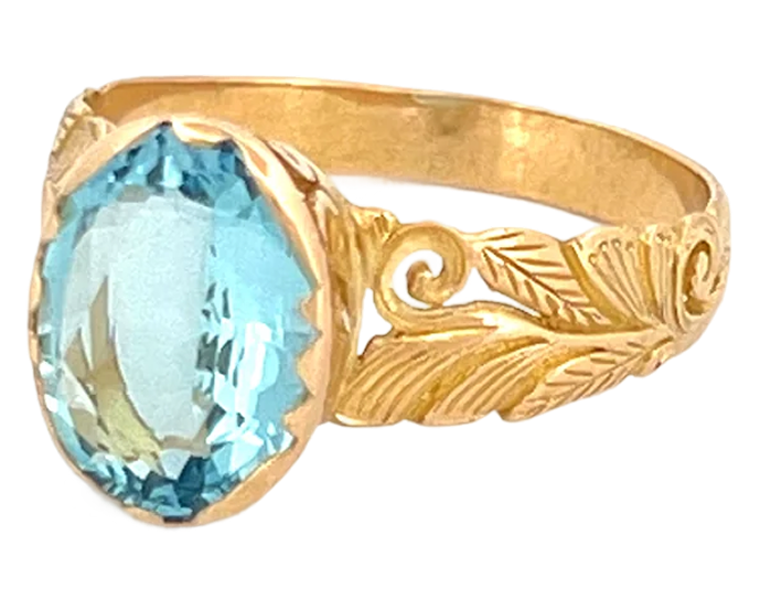 Aquamarin Ring aus 18 Karat Gold – Handgefertigte Eleganz mit Filigranarbeit