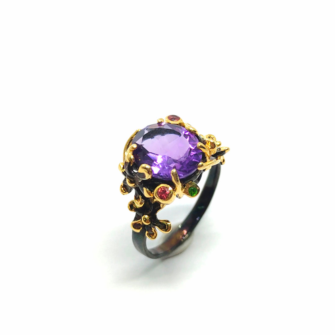 Amethyst Ring mit Chromdiopside und Sapphire