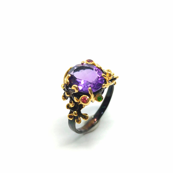 Amethyst Ring mit Chromdiopside und Sapphire
