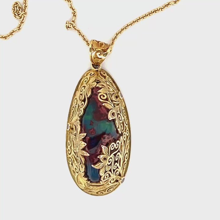 18K Gold Anhänger mit Schwarzem Opal & Diamanten